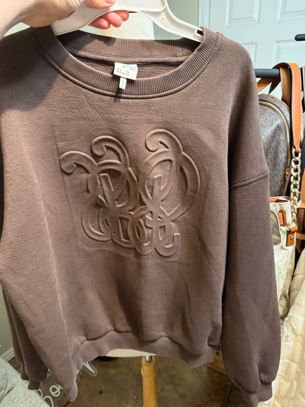 Women's Crew Neck Embroidered Logo Sweatshirt - Brown